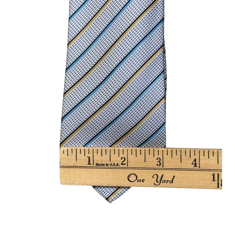 NWT Polifroni Milano Tie Mens Blue Gold Striped Italian Silk Handmade Necktie‎